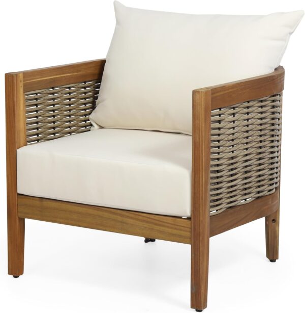 Merax Patio Furniture 4-Piece Outdoor Acacia Wood Wicker Conversation Set with Loveseat,2 Chairs and Coffetable for Backyard, Beige - Image 4