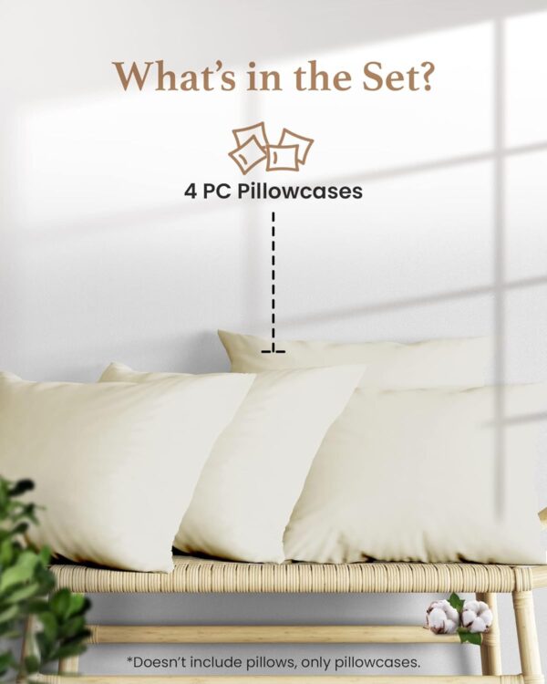 1000 TC Ivory Standard Pillowcases Set of 4 100% Egyptian Cotton Pillow Cases with Long Staple Cotton & Sateen Weave, Silky Soft Hotel - Like Bed Pillow Covers for Comfy Sleeping, Snug Fit - Image 2