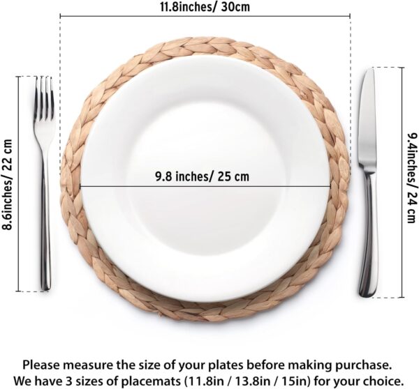 YANGQIHOME 6 Pack, Round Woven Placemats, Natural Water Hyacinth Wicker Place mats, Braided Straw Table Mats for Dining Table, Fall, Halloween, Thanksgiving, Chrismats (11.8 inch) - Image 6
