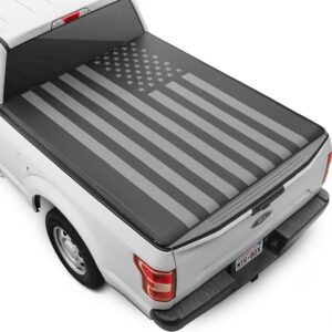 Soft Roll-Up Truck Tonneau Cover for Ford F-150 2015-2023 5.5 ft Bed, All-Weather Retractable Truck Bed Cover with Black Flag Graphic, Model Years 2015 2016 2017 2018 2019 2020 2121 2022 2023