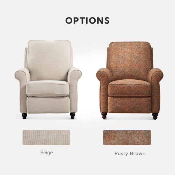 ANJ Push Back Recliner Chair, Textured Fabric Overstuffed Wingback Recliner, Adjustable Pushback Chair with Padded Seat and Back, Single Reclining Sofa for Living Room, Bedroom(Beige) - Image 7