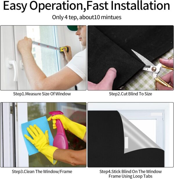 Blackout Blind Curtains, Portable 100% Blackout Shades, 78" x 59" Black Out Blinds for Window, Temporary Blackout Blinds Window Cover with Hook and Loop Tape for Travel Bedroom Nursery Cars - Image 3