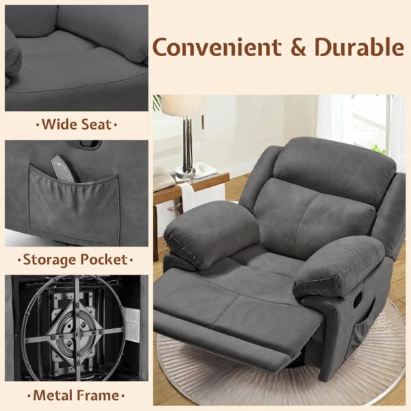 Jocisland Oversized Swivel Rocker Recliner Chair for Adults, Comfortable Nursery Rocking Chairs for Living Room Bedroom, 360° Swivel Single Sofa, Storage Pockets (Dark Gray) - Image 6