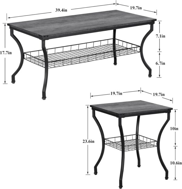 VECELO 3 Pieces Living Room Sets Coffee and End Tables with Open Storage Shelves for Apartment, Home Office, Small Space, Easy Assembly, Dark Grey - Image 5