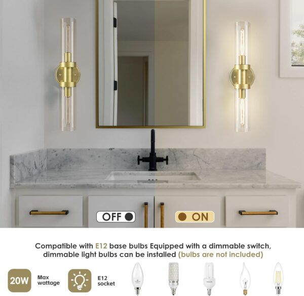 Gold Bathroom Light Fixtures, Vanity Light, Wall Sconces Set of 2, Hallway Sconces Wall Lighting, 2 Pack, E12 Base (Bulbs Not Inclubed) - Image 3