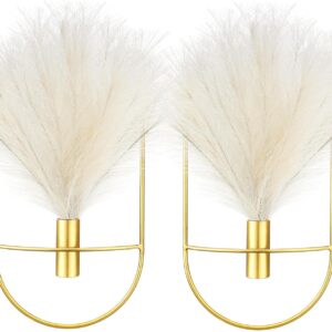 Peryiter 2 Pcs Small Boho Wall Decor Hanging Planters with Artificial Pampas Wall Mounted Metal Wall Decor Modern Home Decor Display Wall Art Bedroom Bathroom Living Room (Oval)