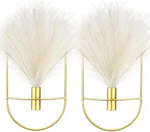 Peryiter 2 Pcs Small Boho Wall Decor Hanging Planters with Artificial Pampas Wall Mounted Metal Wall Decor Modern Home Decor Display Wall Art Bedroom Bathroom Living Room (Oval)