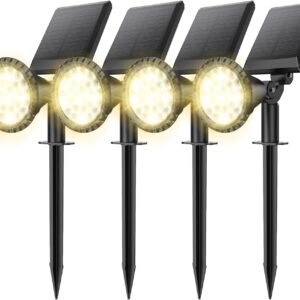 Solar Spot Lights for Outside, 27 LED Outdoor Solar Lights for Yard, 4 Pack Solar Spotlights Waterproof Auto On/Off for Landscape, Wall, Garden, Pool, Tree, Pathway and Driveway(Warm White)