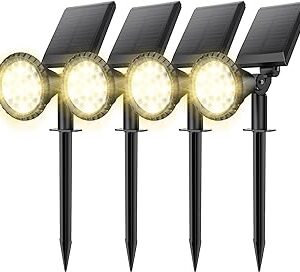Solar Spot Lights for Outside, 27 LED Outdoor Solar Lights for Yard, 4 Pack Solar Spotlights Waterproof Auto On/Off for Landscape, Wall, Garden, Pool, Tree, Pathway and Driveway(Warm White)