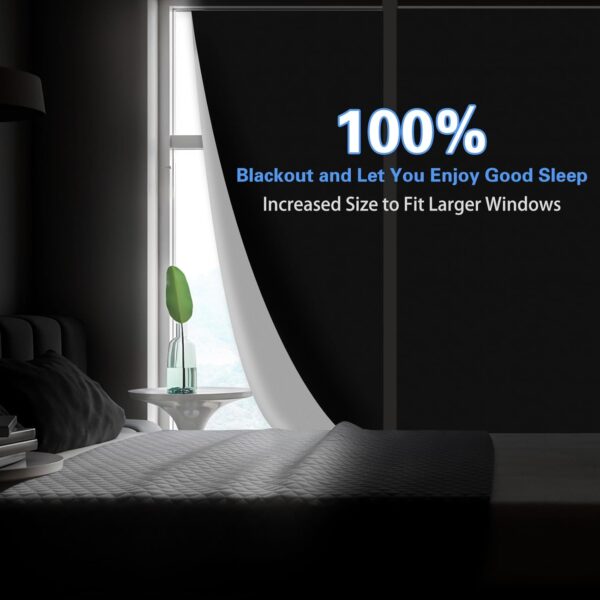 100% Blackout Window Cover, 90" x 57" Portable Blackout Curtains, No Drill Cuttable Shades & Blinds with 30 Pairs Hook & Loop Tabs, Removeable Blackout Curtains for Bedroom/Nursery/Travel - Image 2