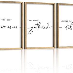 Houmury Set of 3 Framed Wall Art Memories Around the Table Farmhouse Wall Decor 11”x14” Kitchen Wall Decor for Dining Room Decor Wood Signs (Brown, 11 * 14")