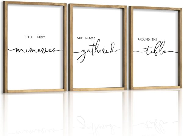 Houmury Set of 3 Framed Wall Art Memories Around the Table Farmhouse Wall Decor 11”x14” Kitchen Wall Decor for Dining Room Decor Wood Signs (Brown, 11 * 14")