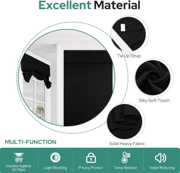 HOMEIDEAS French Privacy Door Curtains for Door Window, French Door Blinds for Glass Door, Thermal Insulated Tie Up Shade Door Window Covering for Bedroom, Black, W26 X L40, 1 Panel - Image 5