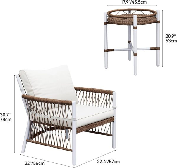 YITAHOME 3-Piece Outdoor Patio Furniture Wicker Bistro Set, All-Weather Rattan Conversation Chairs for Backyard, Balcony and Deck with Soft Cushions, Beige - Image 7