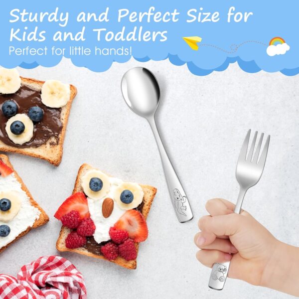 10-Piece Toddler Flatware, Kids Utensils Stainless Steel Cutlery Set, Children Safe Spoons and Forks with Ergonomic Handle, Easy to use and Dishwasher Safe (Crocodile and Bear) - Image 4