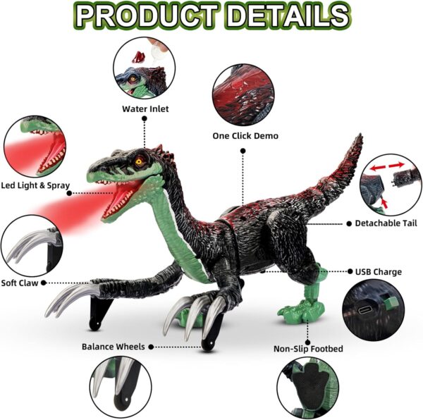 Remote Control Dinosaur Toys for Kids-Jurassic Therizinosaurus Toys 3-5, Walking Dinosaur Toys for Boys 4-7, RC Robot Dinosaur Toy with Mist Spray/Light, Christmas Stocking Stuffers for Kids - Image 4