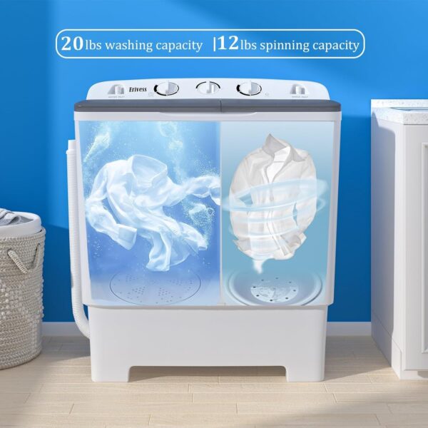Compact Mini Twin Tub 32 lbs Washing Machine with Drying Rack& 10 Hangers, 20 lbs Washer Mini Compact Laundry Machine and 12 lbs Spinner, Convenient and Efficient for Dorms, Apartment - Image 3