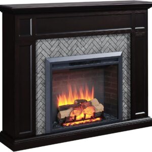 LegendFlame® Hailey Electric Fireplace with 61" Mantel Surround and Carl 35" Insert, Cream White with Light Grey Brick Finish