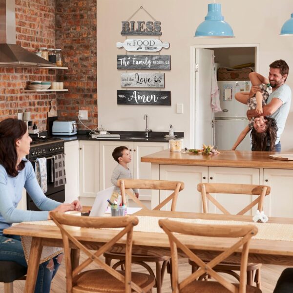 Bless The Food Before Us Sign Farmhouse Kitchen Wall Decor Rustic Dining Room Wall Art Dining Room Decorations Collage Art Wooden Rustic Country Vintage Kitchen Hanging Wood Signs (Gray) - Image 6