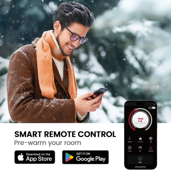 Silonn 60″ Electric Fireplace Heater with App & Remote Control, 5300 BTU Heat Output, Ultra-Slim Wall-Mounted or Recessed Electric Fireplace Inserts with Timer, 20 Flame Colors, SLELF02B-60 - Image 3