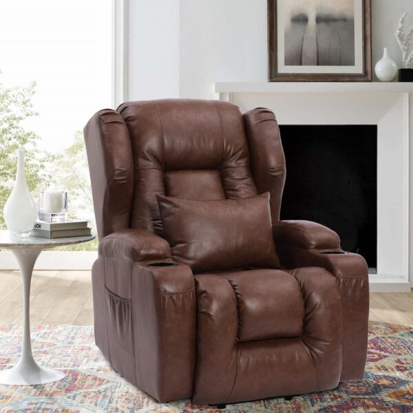 BINGTOO Power Lift Recliner Chair with Massage and Heat for Elderly, Leather Electric Recliner Heated Vibration Massage Sofa Living Room Chair with Cupholder, USB Port, Remote Control, Side Pockets - Image 7