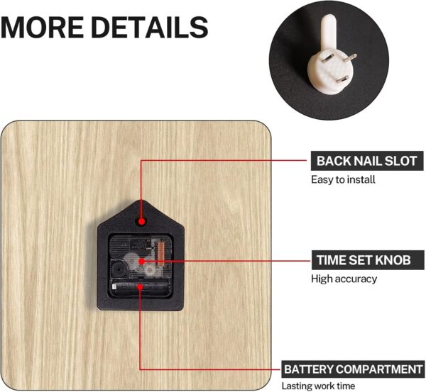 ArtSocket Wooden Wall Clock Silent Non-Ticking, Navy Blue Black Grey Abstract Geometric Minimalist Square Rustic Wall Clocks Decor for Home Kitchen Living Room Office, Battery Operated(12 Inch) - Image 3