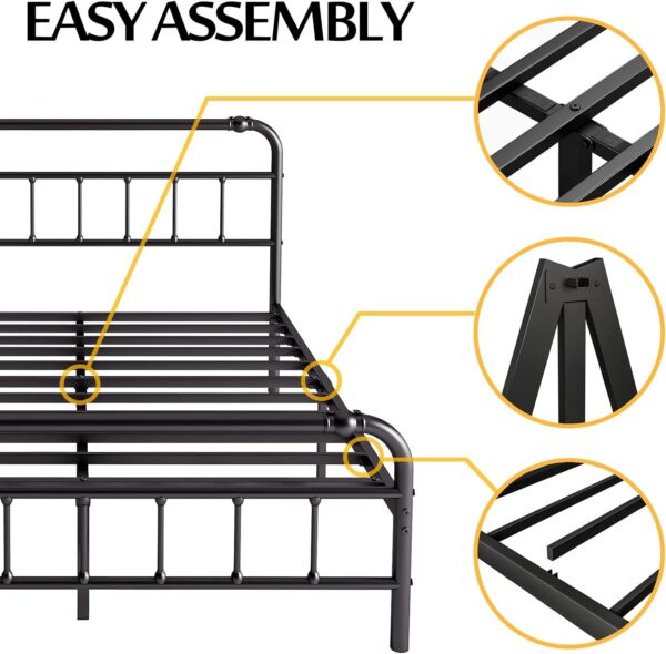 King Size Bed Frame with Headboard and Footboard, 18 Inches High, 3500 Pounds Heavy Duty Metal Slats Support for Mattress, No Box Spring Needed,Noise-Free, Black - Image 6