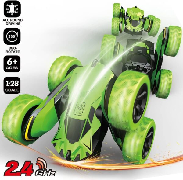 Threeking RC Stunt Cars Remote Control Car Double-Sided Driving 360-degree Flips Rotating Car Toy, Green - Image 5