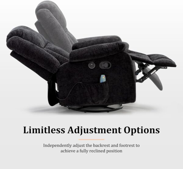 Rocker Recliner Chair for Adults, 360°Swivel Recliner Chair with USB Ports, Electric Recliner Chairs with Massage and Heating, Rocking Recliner for Living Room, Nursery, Black - Image 3