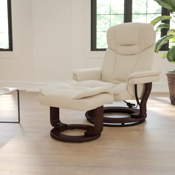Flash Furniture Allie LeatherSoft Upholstered Recliner with Ottoman Footrest, Padded Swiveling Recliner Chair and Ottoman Set, Beige - Image 2