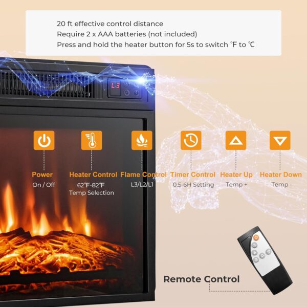 GOFLAME Fireplace TV Stand with LED Lights for TV up to 65”, Entertainment Center with 18” Electric Fireplace, Remote & APP Control, TV Console with Adjustable Glass Shelves (Brown) - Image 5