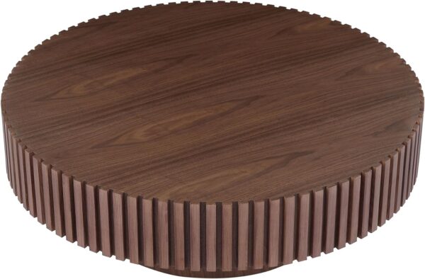 JUSTONE 31.49" Round Coffee Table, Farmhouse Wood Coffee Table for Living Room,Circle Drum Coffee Table with Handcrafted Relief for Apartment ø31.49'' x 13.77''H (Walnut) - Image 7