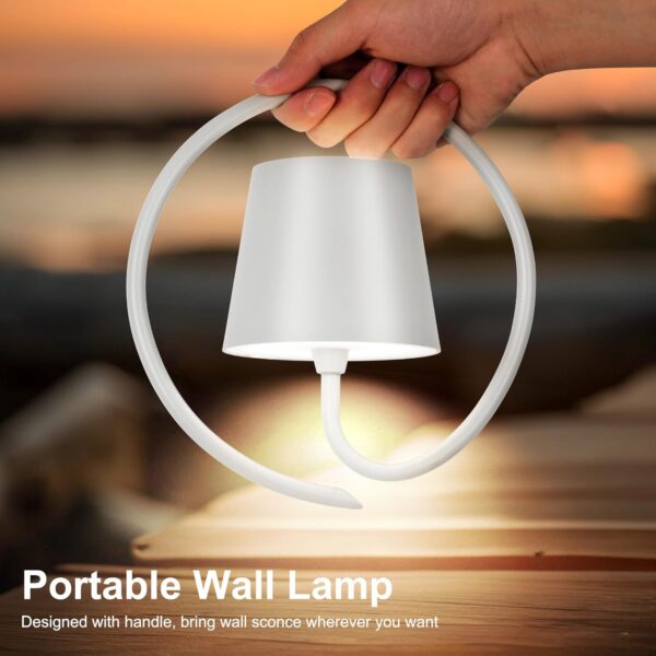 5200mAh Wireless Wall Light, Rechargeable Batttery Operated Wall Sconces Set of 2,3 Color Stepless Dimming Up, Wall Lamp for Battery Operated Lamp for Picture/Bedroom/Living Room/Hallway (White) - Image 4