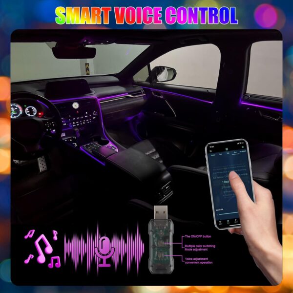 LivTee Smart Car LED Interior Lights with USB Port, LED Strip Fiber Optic Lights, Wireless App Control, Sync to Music, Car Accessories Gifts for Women Men, 6 in 1 - Image 2