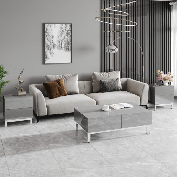 AMERLIFE 40" High Gloss Electroplated Coffee Table, Modern Minimalist Center Table with 2 Magnetic Storage Drawers, Rectangular Simple Cocktail Table for Living Room, Waiting Area, Office, White - Image 2
