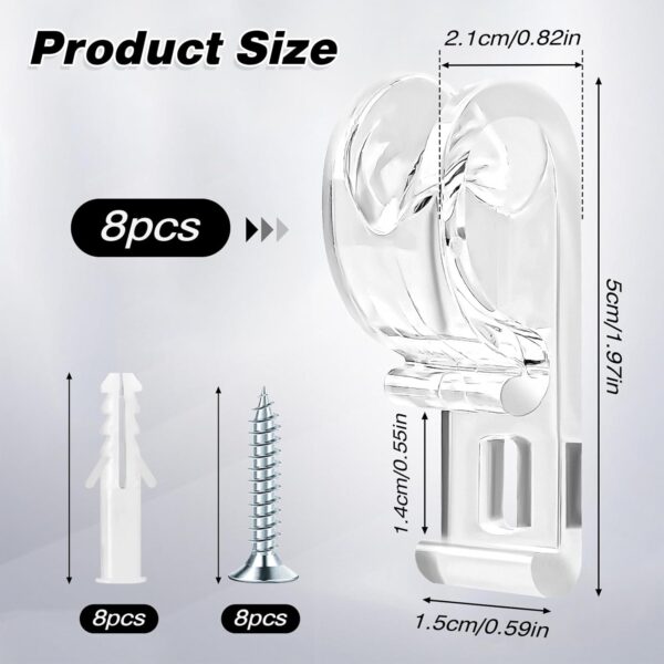 8 Pcs Roller Shade Clear Saftey Chain Retainer and Cord Guide Curtain P Clip Blind Cord Holder, Fixation Hook Bead Chain Tension Device with Screws for Roller Vertical and Roman Shades - Image 2