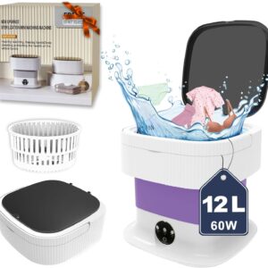 Portable Washing Machine, 60W Mini Washer and Dryer, 12L Folding Lavadora Portatil with Spin,Collapsible Small Compact Clothes Laundry for Underwear, Baby Clothes, Socks(Purple)