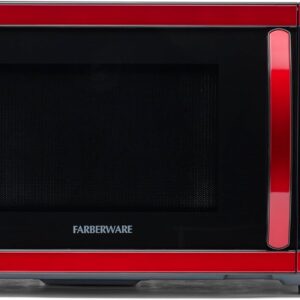 Farberware Countertop Microwave 1000 Watts, 1.1 cu ft - Microwave Oven With LED Lighting and Child Lock - Perfect for Apartments and Dorms - Easy Clean Metallic Red