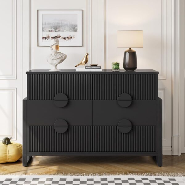 Modern 6 Deep Drawer Dresser, Dressers for Bedroom, Chest of Drawers Closet Organizers and Storage Clothes - Easy Pulls Handle, Textured Wood Sticks Borders H Legs for Bedroom, Hallway, Black - Image 7