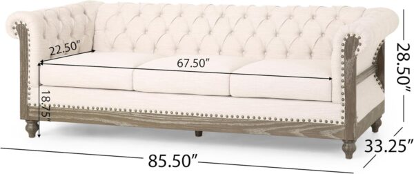 Merax Chesterfield Sofa, Retro Style Upholstered 3 Seater Rolled Arm Couch for Living Room Bedroom Office, Beige - Image 2