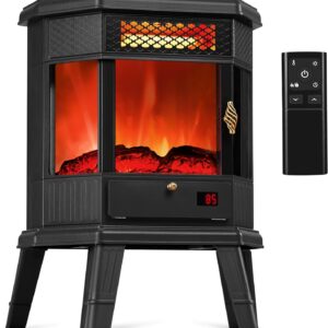 Electric Fireplace Heater 22 in Freestanding Fireplace Stove Infrared Fireplace RealSmart with 3D Flame Effect Remote Control, Timer, Overheating Protection Heater for Indoor Use Black