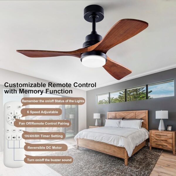 BOJUE 60 Inch Ceiling Fans with Lights Remote Control, Indoor Outdoor Wood Ceiling with 3 Blade Fan for Patio Living Room, Bedroom, Office, Summer House,Etc - Image 2