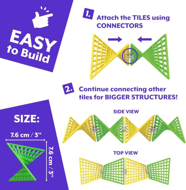HyperTiles Hyperbolic Building Toy - 3" x 3" STEM Educational 3-Dimensional Adventure: 48 Tiles & 80 Connectors for Logic & Creativity - Infinite Shapes that Flex and Hinge - by Fun In Motion Toys - Image 6