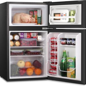 Antarctic Star Mini Fridge 3.1Cu.Ft Compact Refrigerator 2-Doors Freezer Low Noise Defrost Storage of Beverages Vegetables Fruits Kitchen Living Room Office Dormitory Black