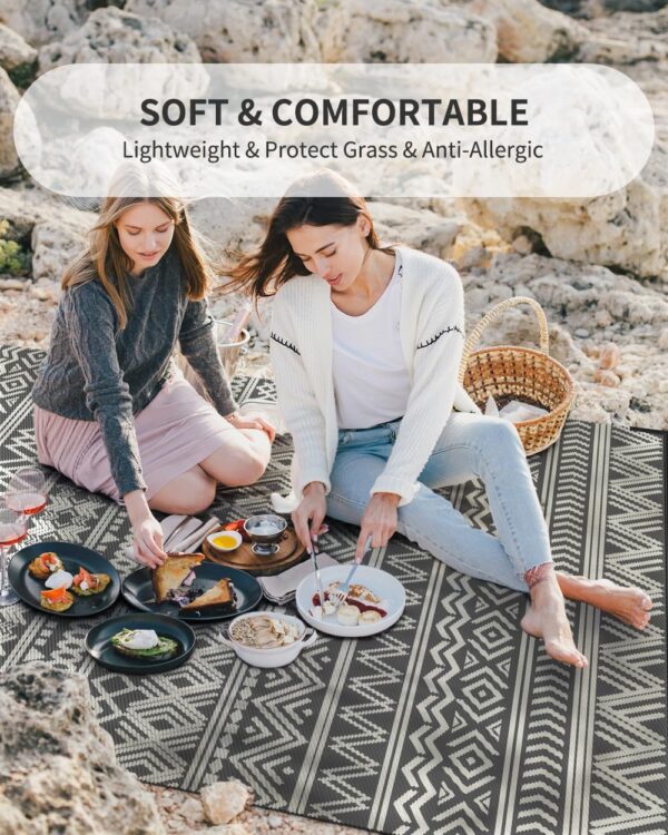MontVoo Outdoor Rug Carpet Waterproof 5x8 ft Reversible Patio Rug RV Camping Rug-Plastic Straw Rug Outside Indoor Outdoor Area Rug for Patio Deck Balcony Picnic Beach Outdoor Decor Boho Grey - Image 6