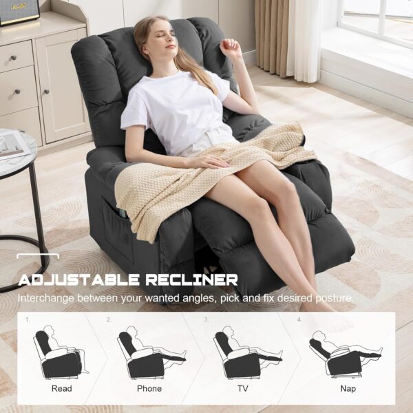 COMHOMA Recliner Chair, Swivel Rocker Recliner with Cup Holders, Heat and Massage, Fabric Recliners Sofa for Living Room (Grey) - Image 6