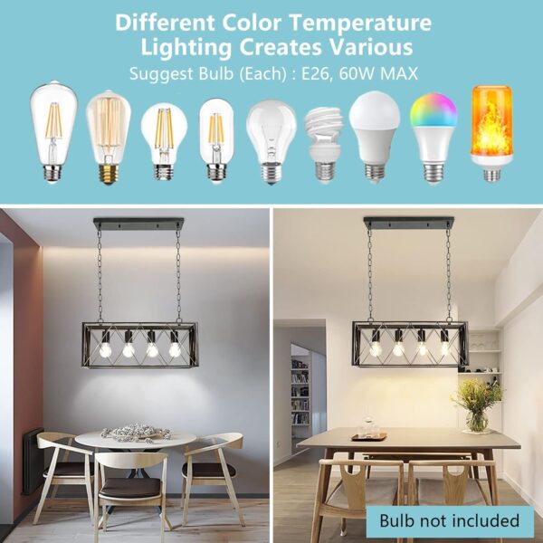 Depuley 5-Light Industrial Chandelier Light Fixture, Black Farmhouse Linear Chandeliers Pendant lights, Rectangular Metal Cage Table Island Lighting for Dining Room, Kitchen, Bar, 5*E12 Bulbs Included - Image 6