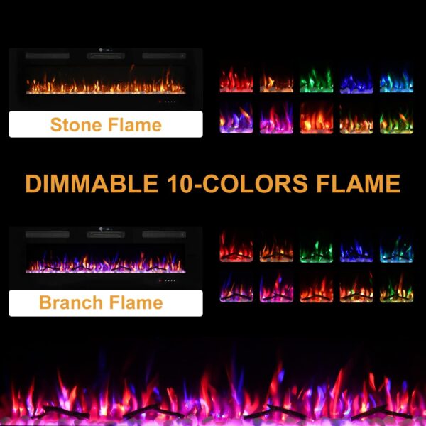 Electric Fireplace, 50 inch Recessed Wall Mounted Fire Place Heater with Remote Control Timer LED Adjustable Flame for Living Room Bedroom - Image 3