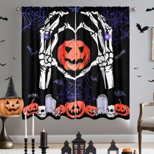 Alishomtll Halloween Window Curtains, Halloween Fluorescen Curtains for Bedroom Living Room Halloween Decorations, Halloween Spider Web Pumpkin Home Window Treatments, 52 x 63 Inch