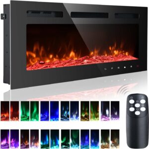 40 Inch Electric Fireplace Inserts, Quiet Wall Mounted Fireplace, Led Fireplace for Living Room, Recessed Electric Fireplace, Linear Fireplace, 750/1500W